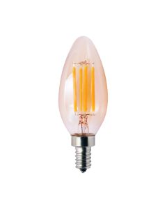 LED Bullet (B11) Filament Bulb Amber Candelabra (E12) Base 120V 400 Lumen 15000 hours 82 CRI Dimmable