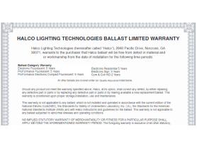 Halco Lighting Technologies Ballast Limited Warranty